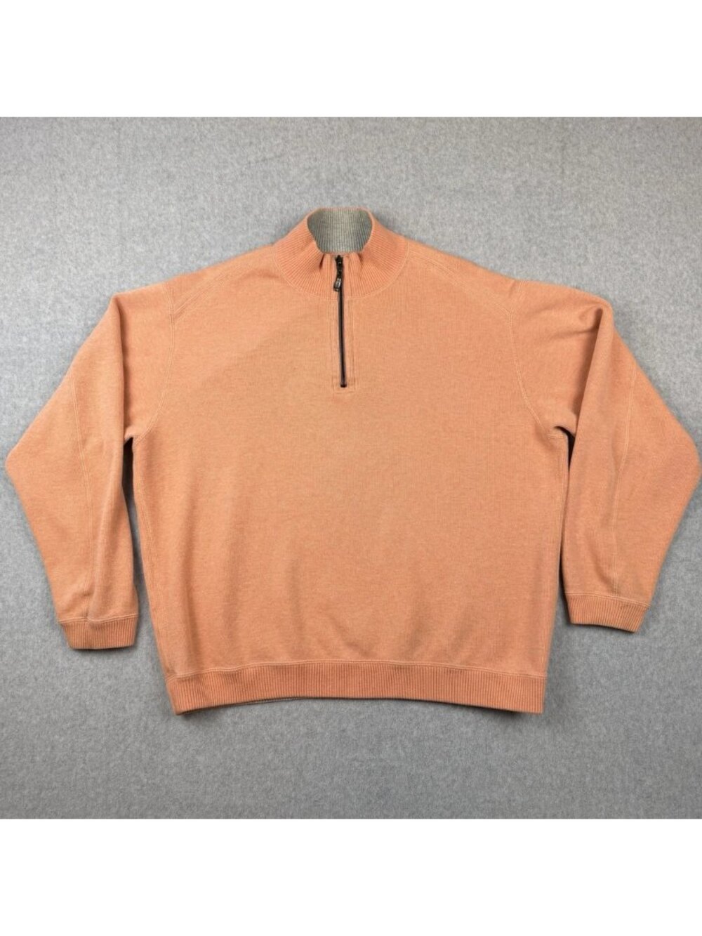 Tommy Bahama Sweater Men’s XL Orange Cotton 1/4 Zip Pullover‎ Long Sleeve *FLAW*